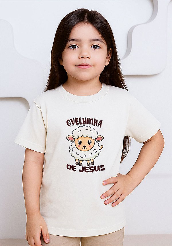 Camiseta Infantil Unissex- Ovelhinha de Cristo -Cor Marfim