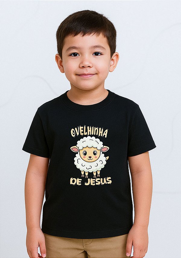 Camiseta Infantil Unissex- Ovelhinha de Cristo -Cor Preto