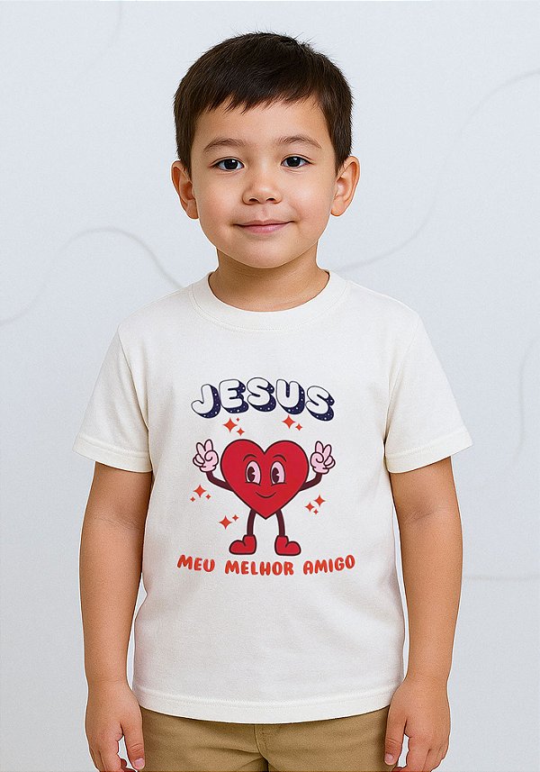 Camiseta Infantil Unissex- Jesus meu melhor amigo -Cor Marfim