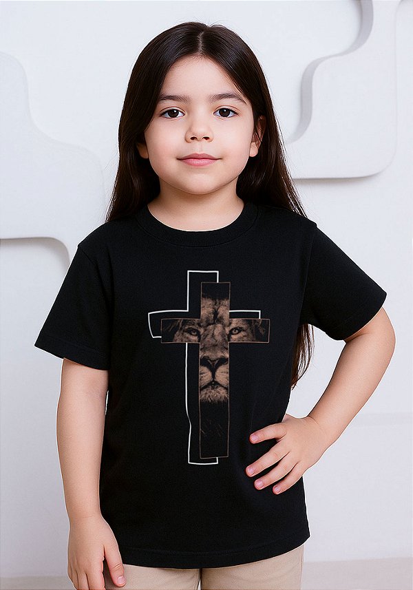 Camiseta Infantil Unissex- Cruz Leão -Cor Preto