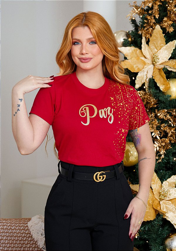 Camiseta Feminina Paz estrelas -Cor Vermelho