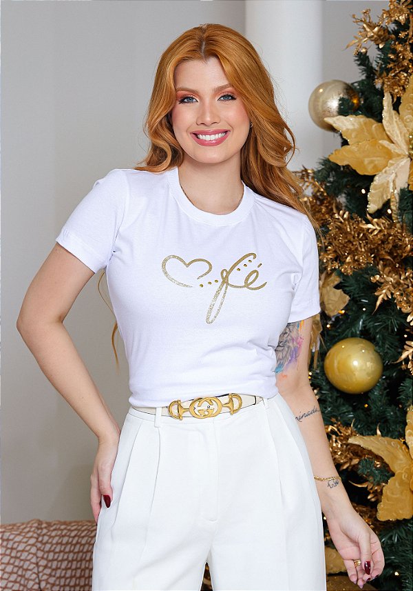 Camiseta Feminina Fé Coração -Cor Branco
