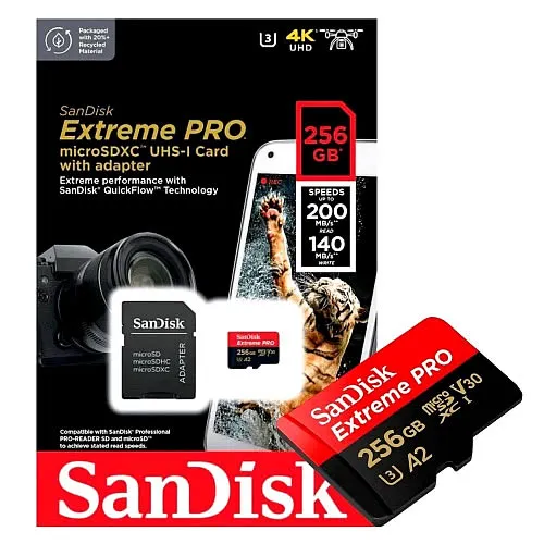 Sandisk Extreme PRO Cartão de Memória SDXC 4K Classe 10 - A2 - 200mb/s - 256GB