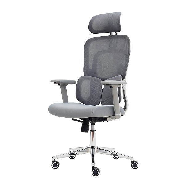 Cadeira Escritório Lombar Presidente 4D Cinza