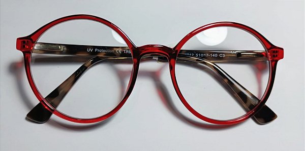 Óculos Receituário Redondo Vermelho Estilo