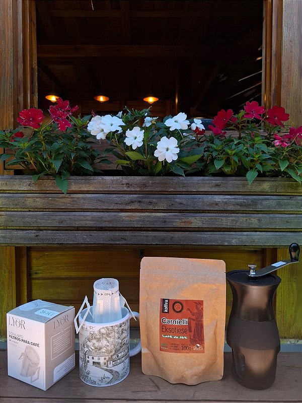 Kit - Moedor, Café em Grão Ave Jacu, Caneca Fazenda Carnielli e Filtro