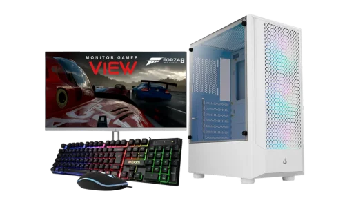Pc Gamer Wave White - Ryzen 3 5300g, 16GB ram DDR4, SSD 240GB, fonte 500w, Monitor 100hz 21,5"