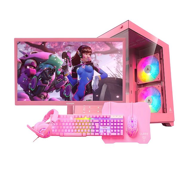PC GAMER COMPLETO PINK RGB INTEL I5 + RX 550 4GB + 16GB RAM + MONITOR 21.5”