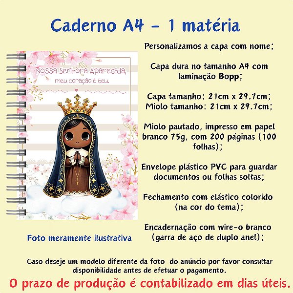 Caderno A4 Personalizado no Tema Nossa Senhora Aparecida