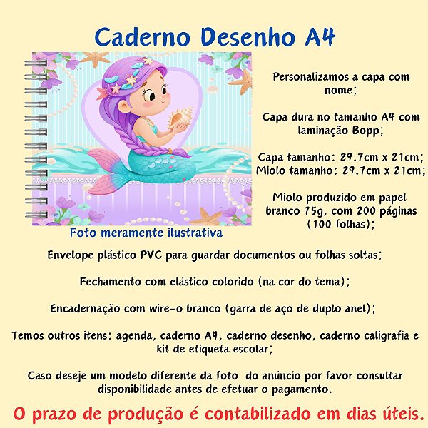 Caderno de Desenho no Tema Sereia Cute
