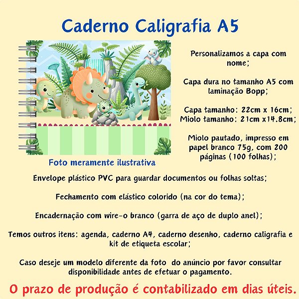 Caderno Caligrafia A5 no Tema Dinossauro