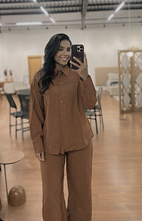 Conjunto Social longo tecido linho