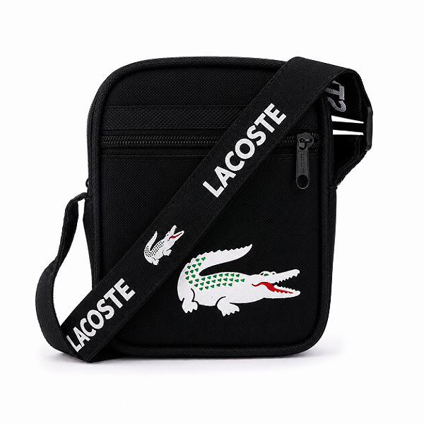 Shoulder Bag Estilo Lacoste Premium Preta Crocodilo Grande
