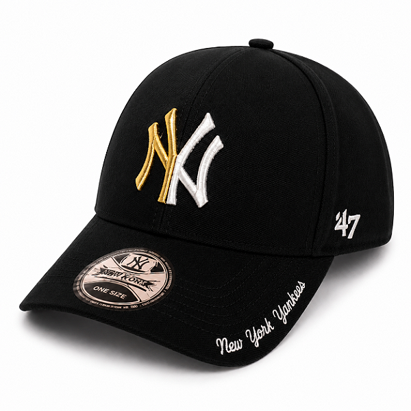 Boné New York NY Premium Preto com Logo Metálico e Bordado | Hybrid