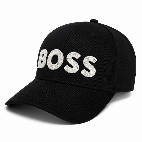 Boné Hugo Boss Aba Curvada Snapback Preto Logo Branco Bordado Unissex