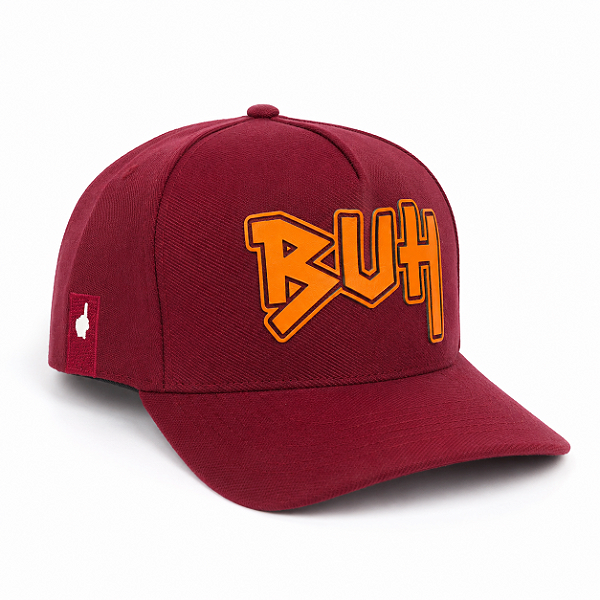 Boné BUH Aba Curvada Ajustável Bordô Logo Laranja Unissex