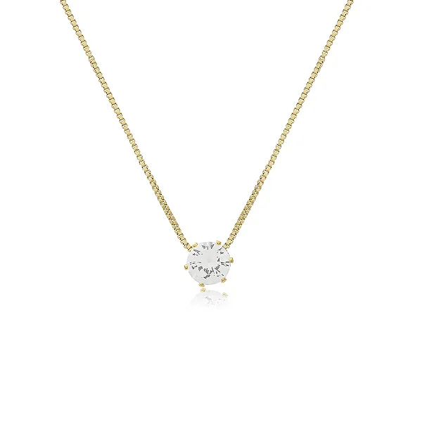 Gargantilha Ponto de Luz Zircônia 6mm Folheada a Ouro 18K