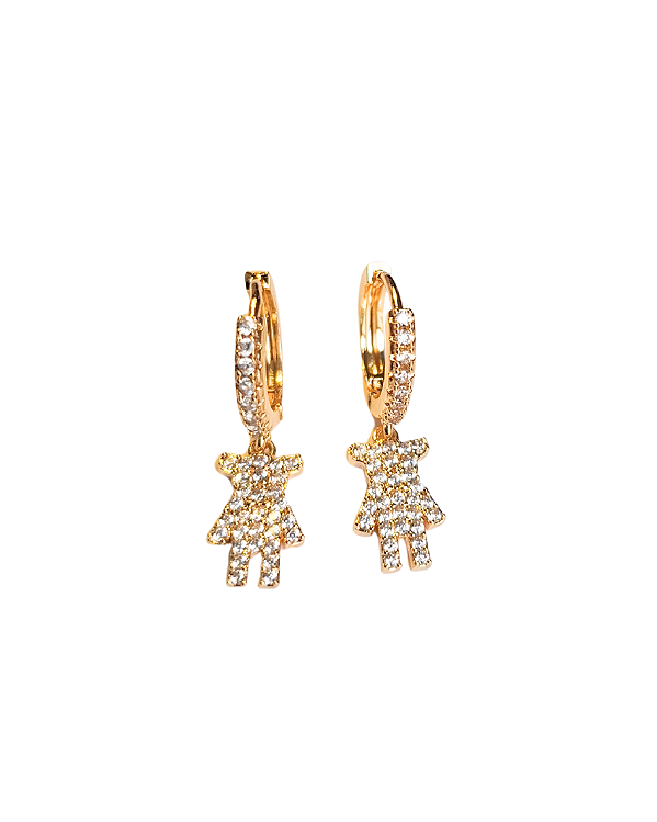 Brinco Argola Pendente Urso banhado a Ouro 18K - Pequeno