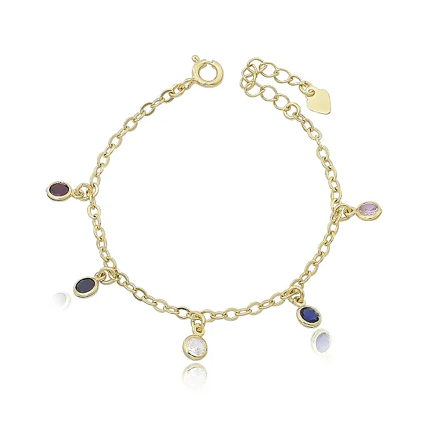 Pulseira Infantil Pendentes Ponto de Luz Zircônia Folheado Ouro 18K