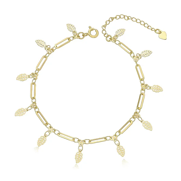 Pulseira Pendentes Folhas Vazadas Folheado a Ouro 18K