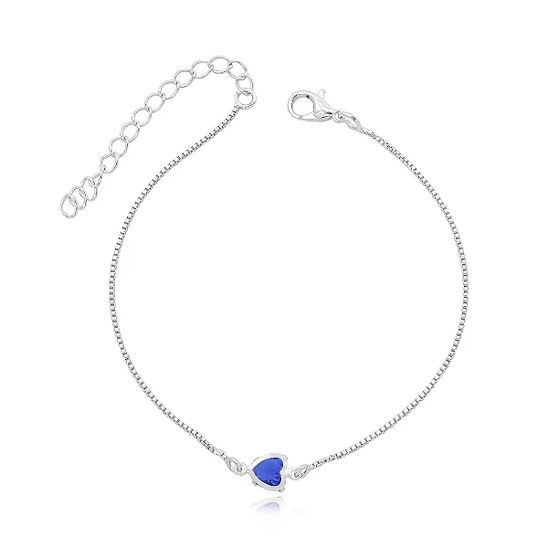 Pulseira Pedra Coração Central Zircônia Folheado Prata 1000