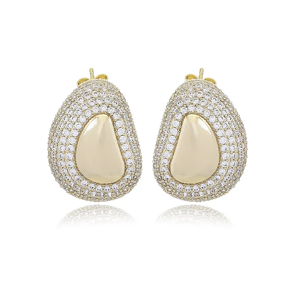 Brinco Médio Gota Orgânica com Zircônias Folheado a Ouro 18K