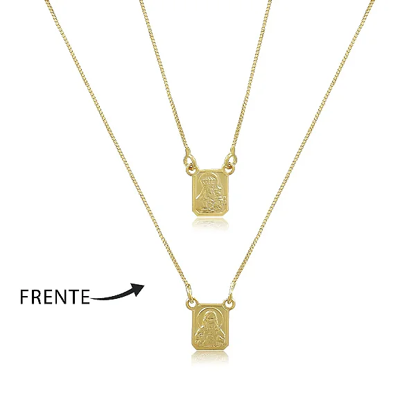 Escapulário Senhora e Jesus Folheado Ouro 18K 60cm
