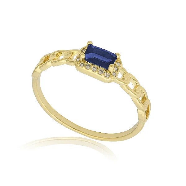 Anel Elos Cadeados com Zircônia Central Retangular Folheado Ouro 18k