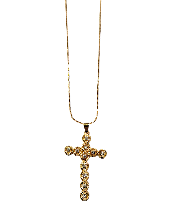 Colar Folheado a Ouro 18K – Veneziana com Pingente de Cruz