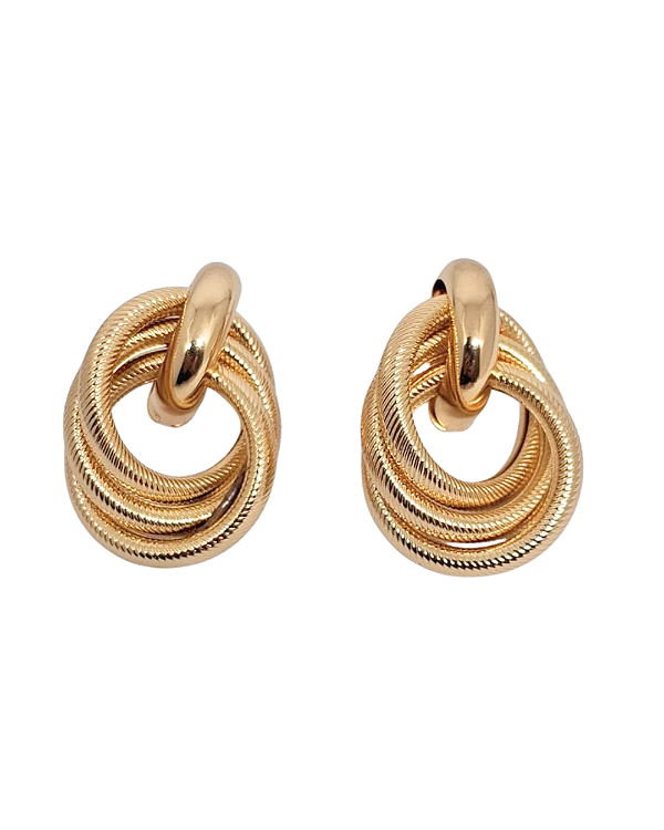 Brinco Folheado a Ouro 18K Tripla argolas Texturizadas