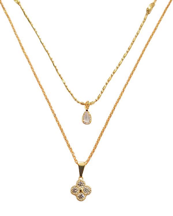 Colar Duplo Folheado a Ouro 18k Inspiração VG Cristal