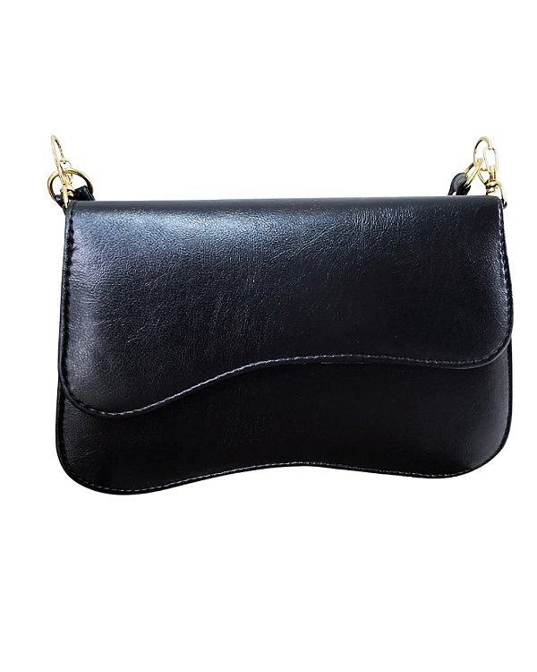 Bolsa de Ombro Pequena – Preta Lisa Elegante