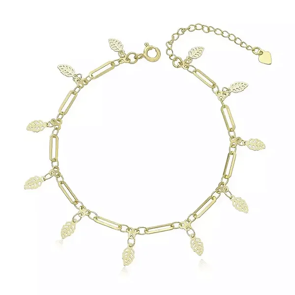 Pulseira Pendentes Folhas Vazadas Folheado a Ouro 18K