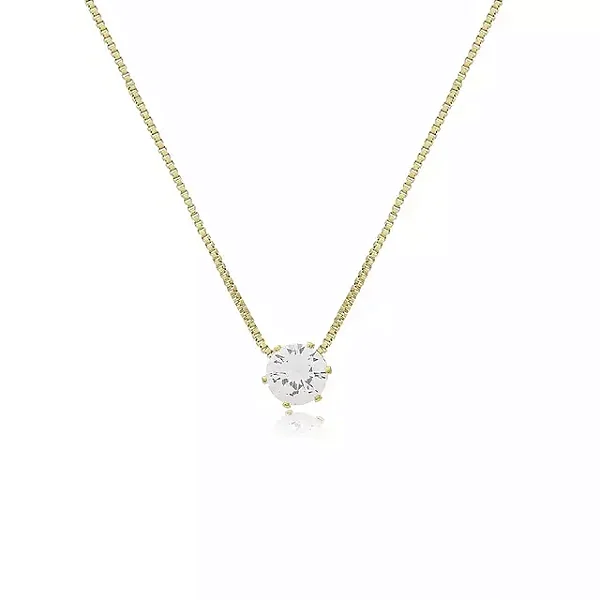 Gargantilha Ponto de Luz Zircônia 6mm Folheada a Ouro 18K
