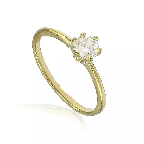 Anel Solitário com Zircônia Banhado a Ouro 18K