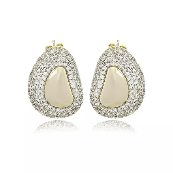 Brinco Médio Gota Orgânica com Zircônias Folheado a Ouro 18K