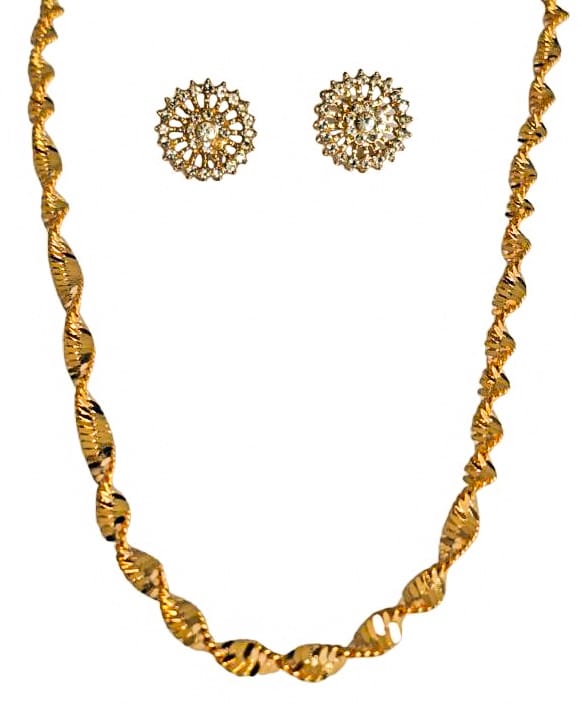 Conjunto Mandala Cravejada e Colar Trama Trabalhada Banhado a Ouro 18k