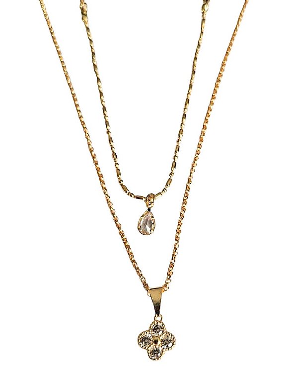 Colar Mix Duplo Trevo Banhado a Ouro 18k