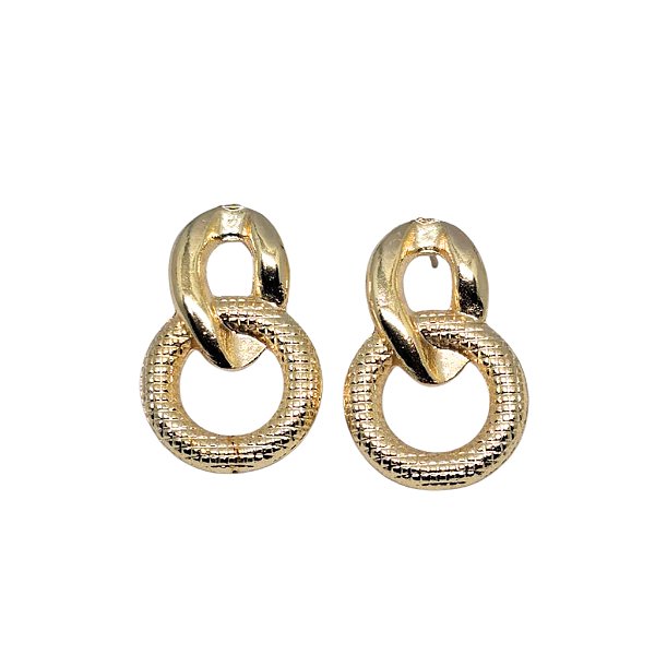 Brinco Porteira com Círculo Texturizado Banhado a Ouro 18k