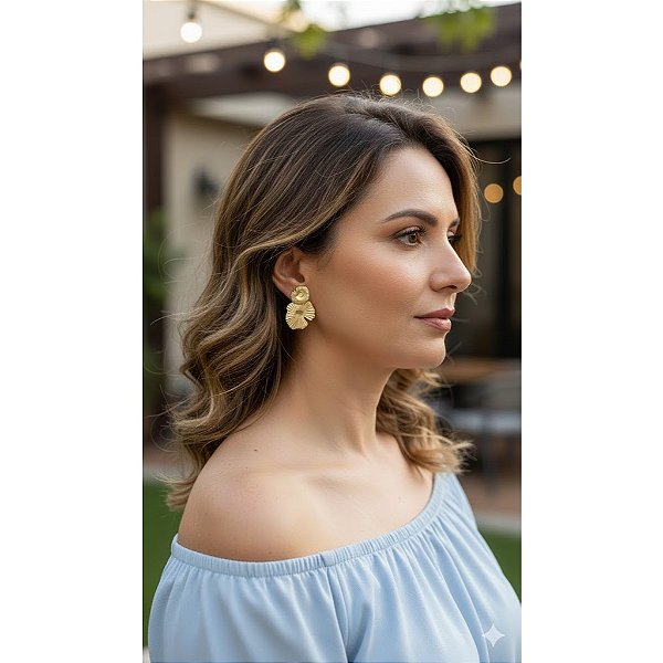 Brinco Duo Flor Banhado a Ouro 18k