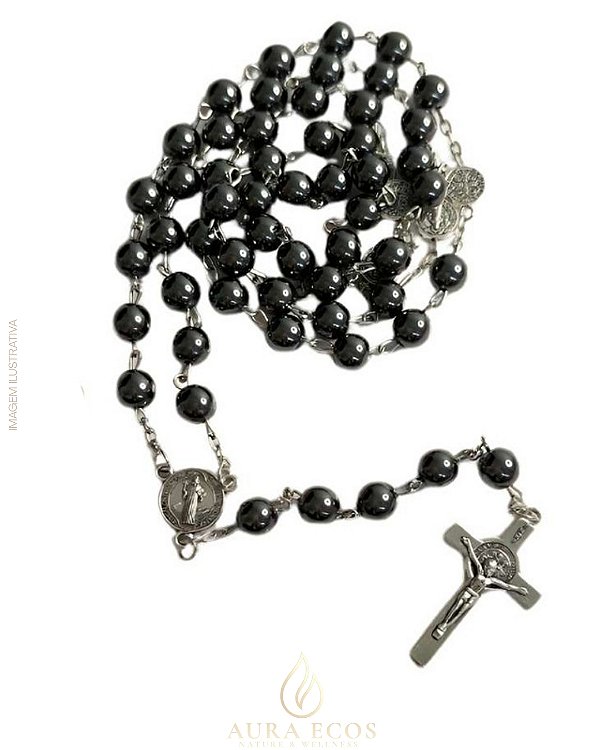 Terço Hematita Com Medalha de São Bento