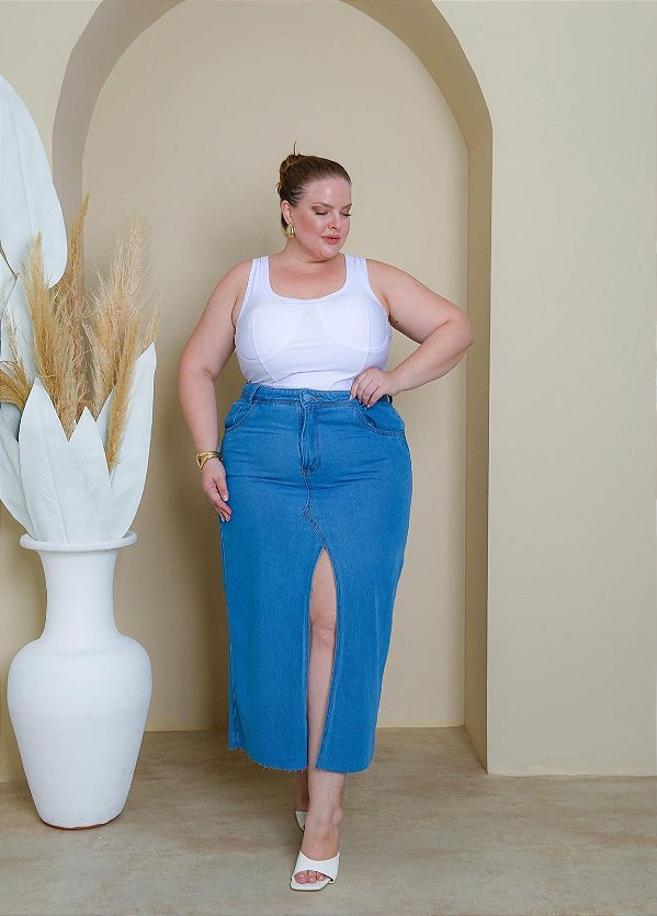 Saia Mídi Jeans
