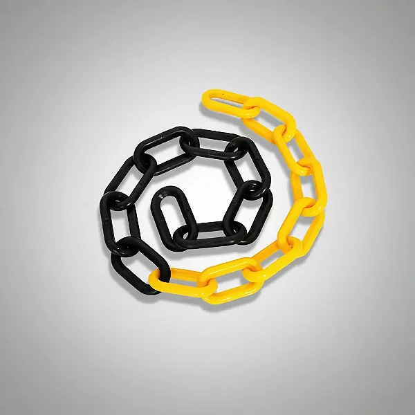 Corrente Plástico Zebrada Sinalização Preto e Amarelo Elo Pequeno 6mm - 100 Metros