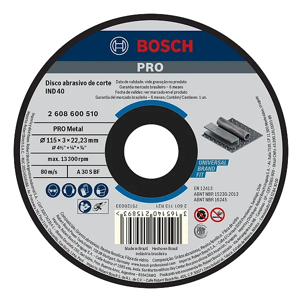 Kit 10 Discos De Corte Para Metal Bosch 4.1/2''x3.0''x7/8''