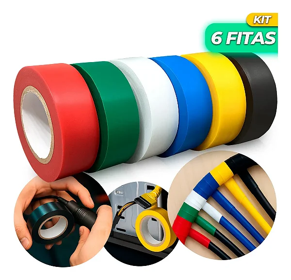 Kit 6 Fitas Isolantes Coloridas Pvc Antichama 10m Elétrica