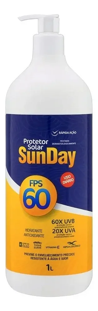 Protetor Solar Sunday Fps 60 Creme 1l Resistente Água Corpo