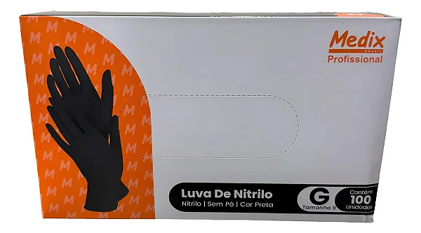 Luvas Descartáveis Antiderrapantes Medix Luva Nitrilica S/pó Cor Preto Tamanho G De Nitrila X 100 Unidades