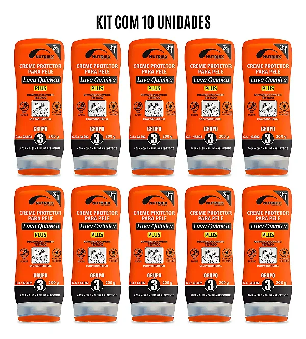 Kit 10 Creme Protetor Pele Luva Química Grupo 3 200g Nutriex