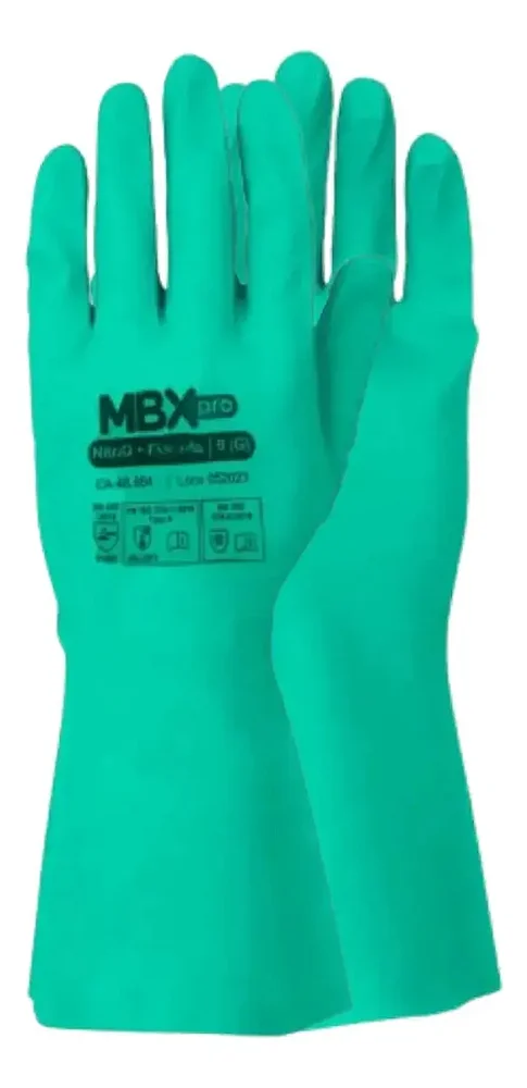 Kit 10 Prs Luva Nitrílica Verde Com Forro Limpeza Químico