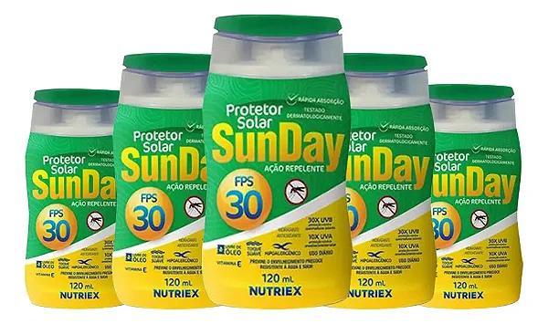 Kit 5un Protetor Solar Fps30 C/ Repelente Sunday 120ml